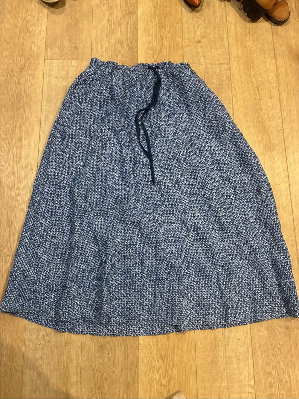 DKNY pure Blue linen cottagecore Prairie Drawstring waist Maxi Skirt XL